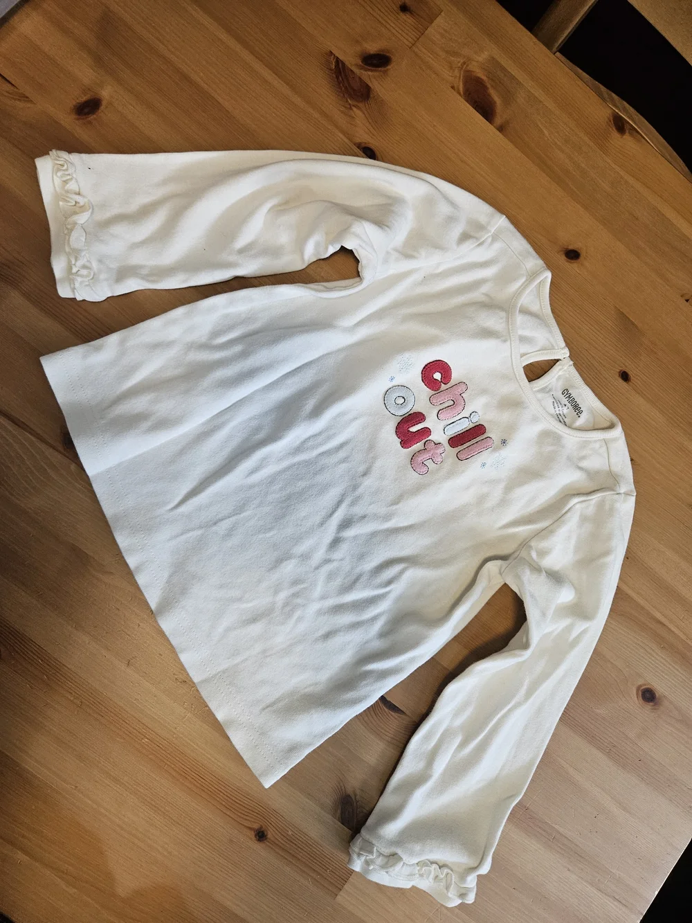 Gymboree White Long Sleeve Tee with Pink & Red Embroidered 